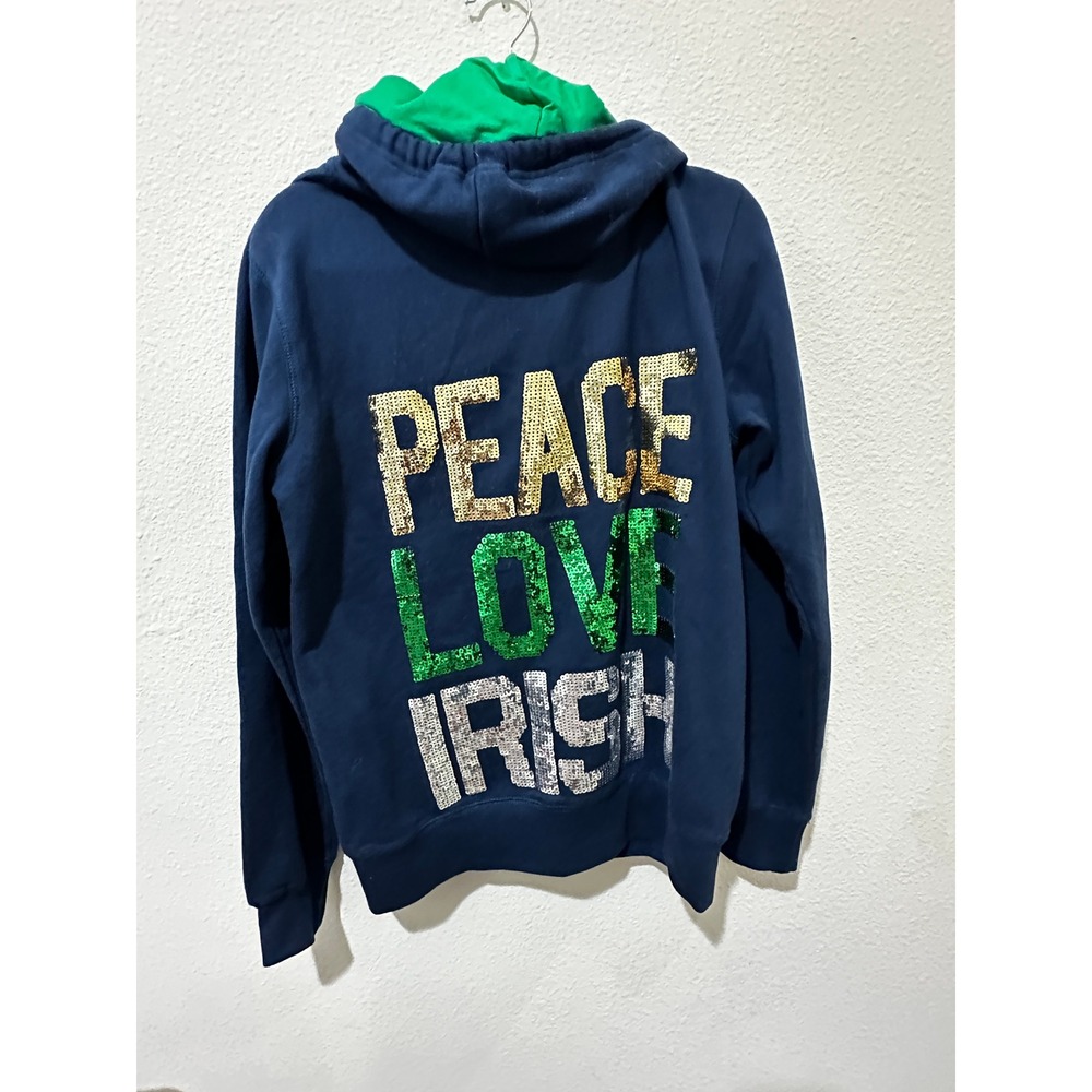 E5 Notre Dame Fighting Irish Hoodie Women Medium Navy Sequin Full Zip Sweatshirt - Picture 4 of 5